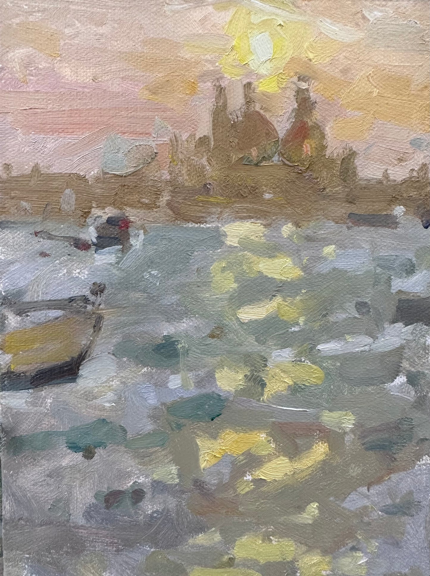 Pleinair oil painting study of the salute sunset across the grand Canal