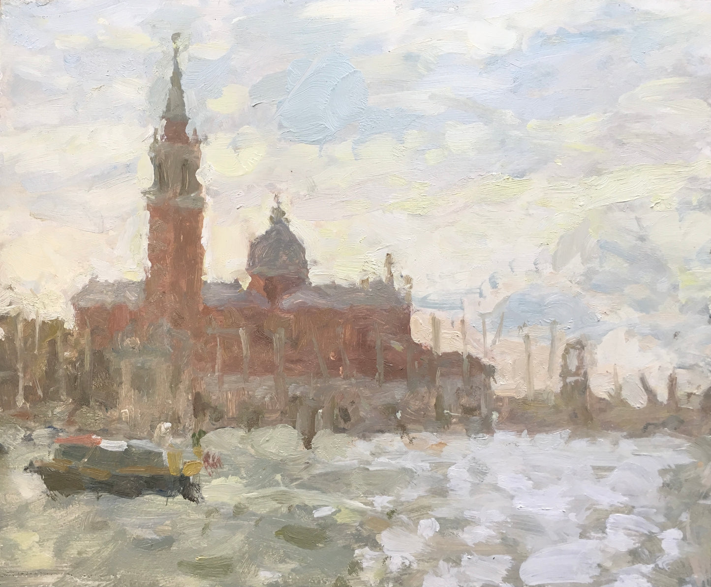 Looking across the grand Canal with water sparkle and San Giorgio Maggiore in Venice