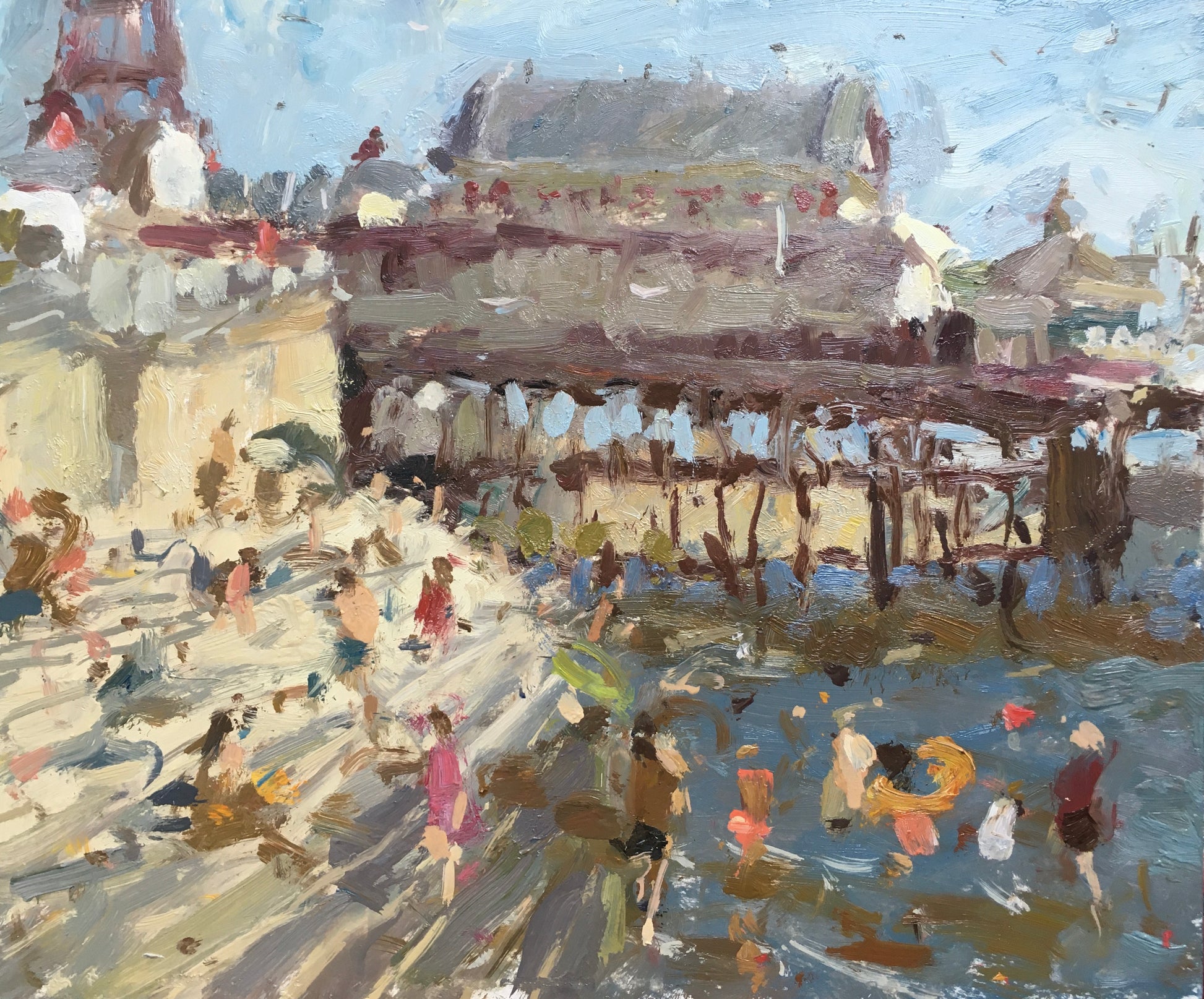 Oil painting pleinair of Blackpool north pier by Northern artist Adam Ralston ROI