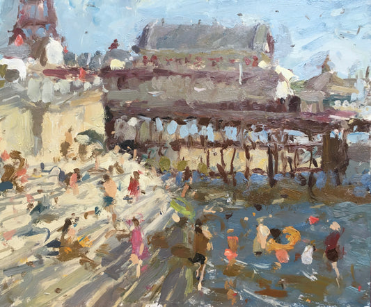 Oil painting pleinair of Blackpool north pier by Northern artist Adam Ralston ROI