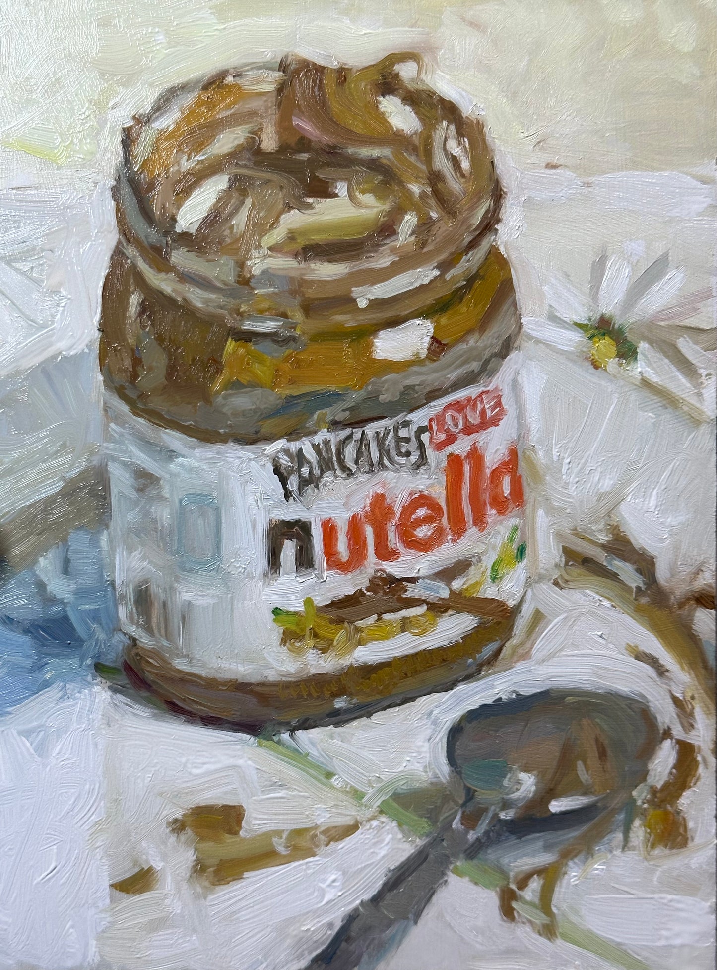 An original still life painting of Nutella chocolate spread in a jar by Adam Ralston artist