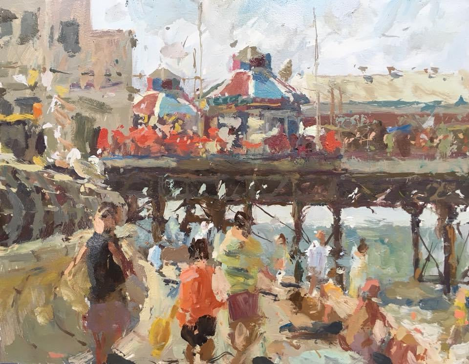 A busy summer scene on central beach in Blackpool. This is an original oil painting by artist Adam Ralston who’s a member of the Royal institute of oil painters