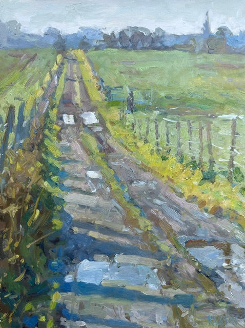 a view painted on location looking. toward St.Michael's Church and Kirkham in the distance. An original oil on board by British artist Adam Ralston ROI