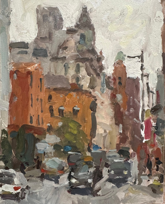 Impressionistic-oil-painting-by-Adam-Ralston-of-Oxford-rd-Manchester 