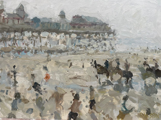 Impressionist-painting-by-Ralston-of-central-beach-Blackpool