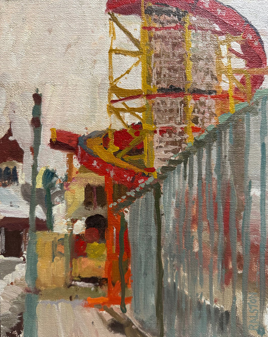 A-pleinair-painting-of-Helter-Skelter-slide-on-north-pier-by-Blackpool-artist-Adam-Ralston 