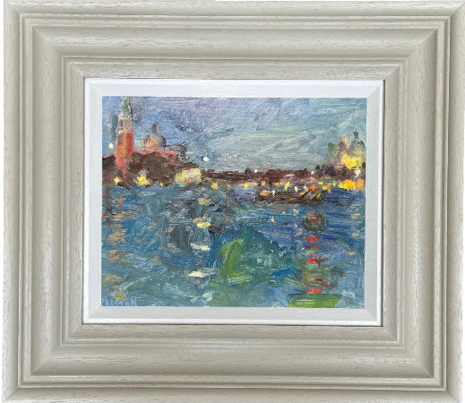 original oil painting in Venice of the grand canal and san Giorgio maggiore at night by Adam Ralston