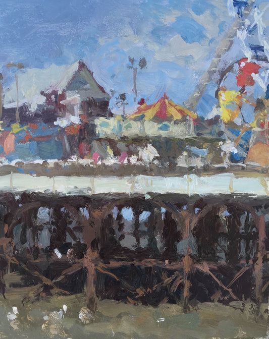 Blackpool central pier with a carousel oil painting by northern artist Adam Ralston