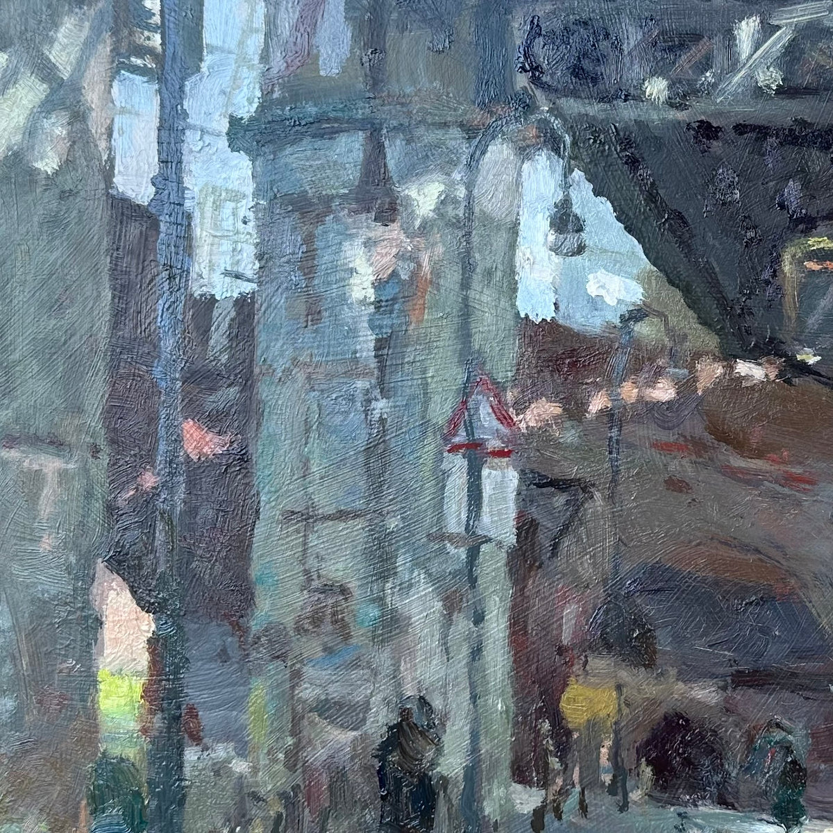 Impressionistic northern art detail oil painting of under the castlefield viaduct. Exhibited at the Mall galleries with Adam Ralston ROI